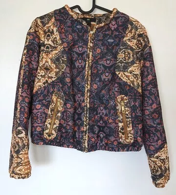 Paisley Quilted Jacket H&M Cropped Coat Gold Zips Size US 6 EUR 36 • £11.50