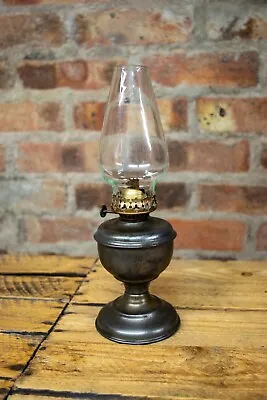 Antique Table Desk Oil Lamp - Beautiful Patina - Green Glass Possibly Uranium • £35