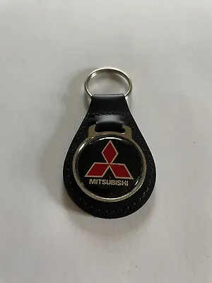 Mitsubishi Keychain Black Leather Key Chain Black Emblem • $19.49