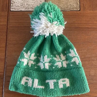 Vintage Alta Ski Resort Green Wool Stocking Cap Snowflake Marceau Minnesota • $44.95