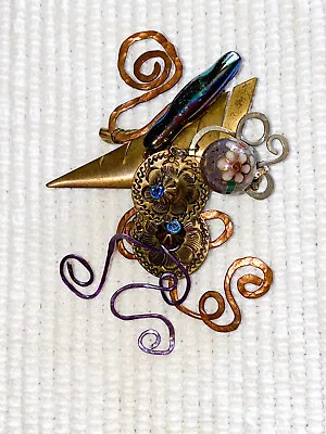 Funky Steampunk Bird Brooch Pin Mixed Media  Artisan Jewelry 2 3/4 In • $9.99