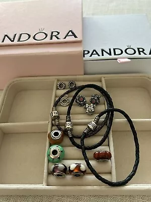 Pandora Charms Mixed Lot Sterling Silver 925 Bracelets Disney Boxes Murano 16pc • $39