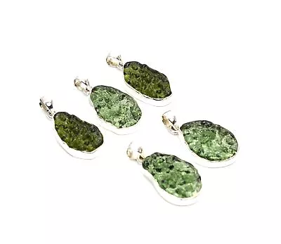 Wholesale 5pc 925 Solid Sterling Silver Lab Green Moldavite Pendant Lot B • $46.78