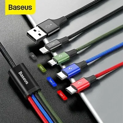 Baseus 4 In 1 Charger Cable USB To Type C Micro USB Lead Samsung IPhone LG Andro • $10.85