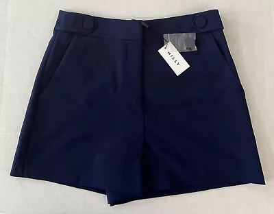 MILLY Aria Cady Sz 10 Button Tab Shorts Navy Blue $245 • $46.15