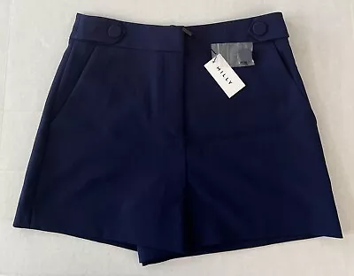 MILLY Aria Cady Sz 4 Button Tab Shorts Navy Blue $245 • $46.15