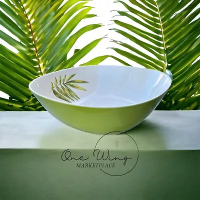 Leaf Pattern Large Salad Pasta Serving Bowl Durable Bamboo Leaf White And Green • $25