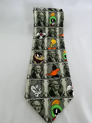 Looney Toon Characters Men's Necktie With Dollar Bills Fun Banker Accountant Tie • $13.99