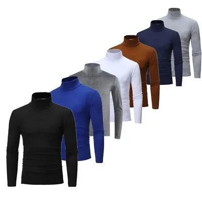 Mens Slim Fit Basic Lightweight Long Sleeve Pullover Top Mock Turtleneck T-Shirt • $14.16