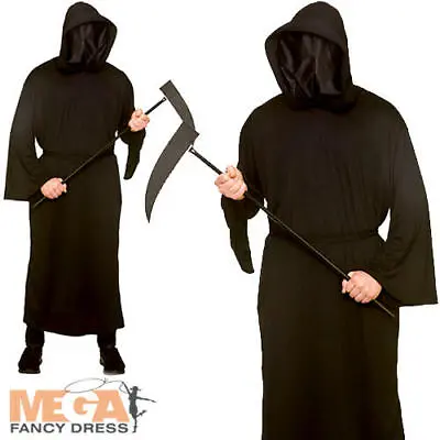 Faceless Grim Reaper Mens Fancy Dress Halloween Scary Undead Adults Costume New • £9.99