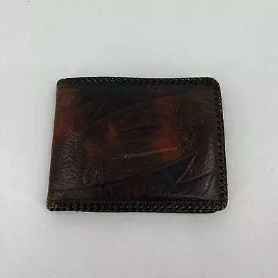 Vintage Justin Steerhide Tooled Leather Wallet Men's Brown Western USA • $30