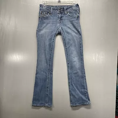 Miss Me Jeans Womens 27 X 30.5 Blue Denim Low Rise Boot Distressed • $10.68