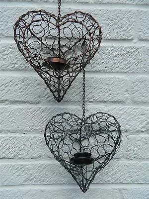 Metal Heart Garden Ornament Tea Light Holders - Bronze & Silver Hearts Assorted • £14.99