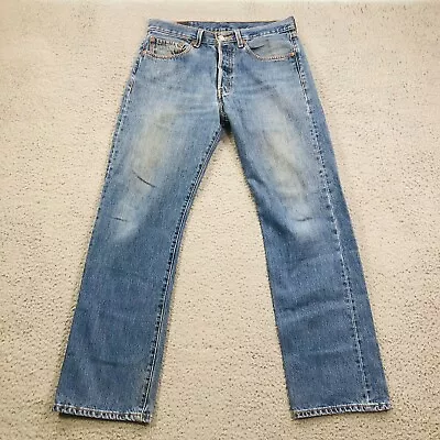 VTG Levis 501 Jeans Mens 32x32 Blue Button Fly Dark Wash Faded Distressed Y2K • $39.96