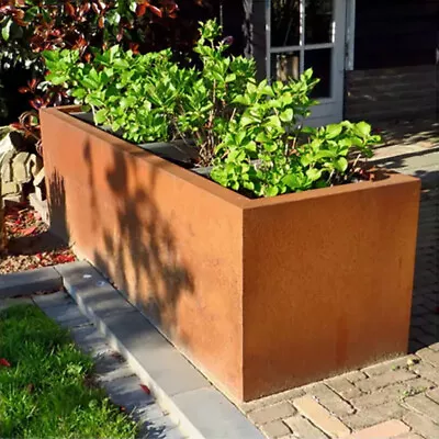 Large Corten Steel Rectangle Cube Planter Garden Plants Pot Outdoor Trough Tub  • £99.95