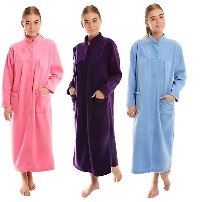 $48.39 • Buy Soft Fleece Long Sleeve Button Front & Pockets Soft Dressing Gown Jacket