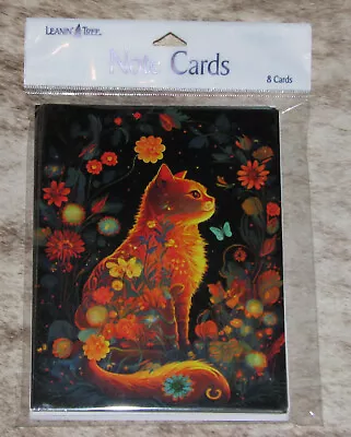 LEANIN TREE Golden Cat In Night Garden #35696~8 Notecards~Colorful Blank Inside • $8.90