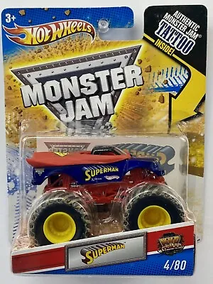 Hot Wheels Monster Jam Truck SUPERMAN 1:64 RARE 2011 Mud Trucks 4/80 + Tattoo • $10.16