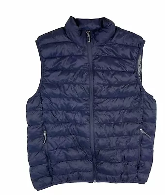 Down Filled Eddie Bauer Mens Puffer Vest Blue Size Large Insulated Mock Neck A1 • $19.99