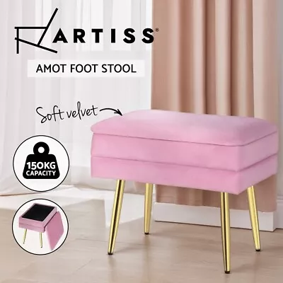 Artiss Ottoman Storage Foot Stool Bench Velvet Stripe Foot Rest Padded Seat Pink • $76.95