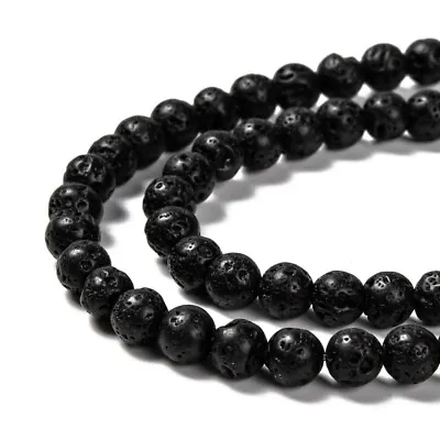 NATURAL 6mm Black Lava  ROUND BEADS APPROX 65 BEADS PER STRAND • £3.95