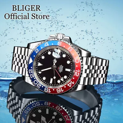 200M Waterproof 40mm Black Dial NH34A GMT Automatic Movement Mens Watch Oyster • $91