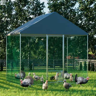 Heavy Duty Metal Walk In Chicken Run Large Outdoor Chicken Cage Coop With Cover • £179.91