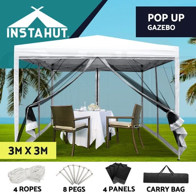 $113.96 • Buy Instahut Gazebo Pop Up 3x3 Wedding Mesh Side Wall Marquee Outdoor Gazebos White