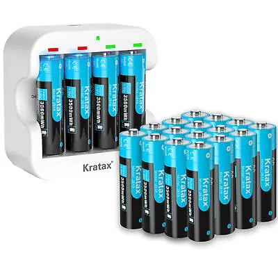 Kratax 1.5V Rechargeable AA Lithium Batteries 3500mWh Capacity Long Lasting Lot • $26.57