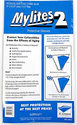 $42.99 • Buy 50 E. Gerber Mylites 2 Mil Mylar Legal | CGC Comic Book Sleeves 914M2