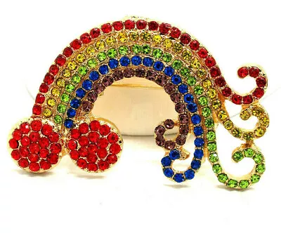 Lucky RAINBOW Splash Colorful CLOUD Rhinestone Necklace Pendant Brooch RED • $12.99