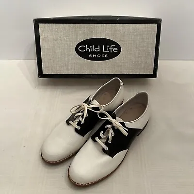 $19.95 • Buy Vintage 1960’s Child Life Shoes  Oxford Saddle S Shoes Black & White SZ 4B W/Box