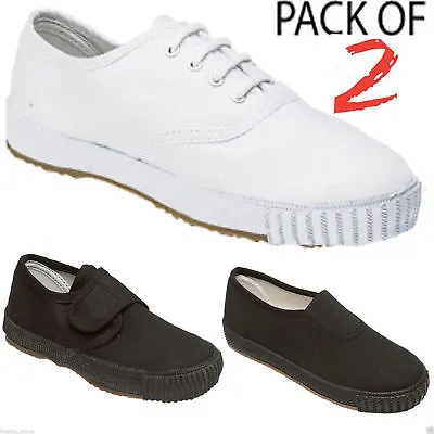 2 Pack Boys Girls Unisex School Pe Gym Sports Trainers Pumps Plimsolls Shoes New • £16.99