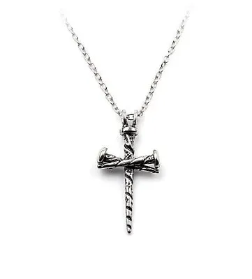 Silvery 1-1/2  X 3/4  CROSS OF NAILS Pendant Necklace 20  Chain (#46) • $5.99