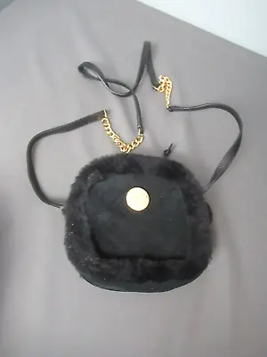 UGG Crossbody Purse Handbag - Leather & Fur - Black W/ Gold Chain - B4 Ck • $49.94