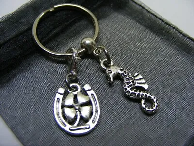 £3.95 • Buy Seahorse & Lucky Clover Horseshoe Charm Keyring With Gift Bag (NC)