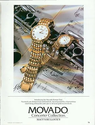 MOVADO Watch Magazine Print Ad ACCESSORIES Jewel CONCERTO COLLECTION 1PgVT 1991 • $14.99