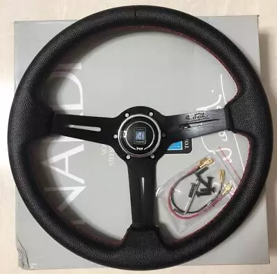 Nardi Style Black PVC Red Stitch Car Sport Steering Wheel + Horn Button 350mm  • $64.89