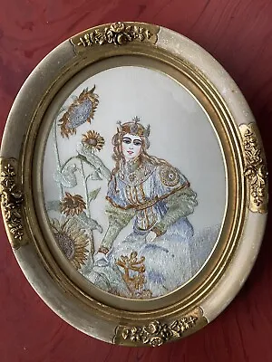 Antique Oval Silk Embroidered Piece In Newcomb Macklin Frame • $99
