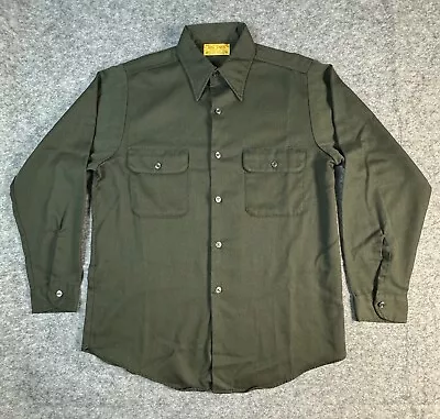 Vintage 70s Big Yank USA Union Made Mens Mechanic Work Shirt Green Gray Large • $18