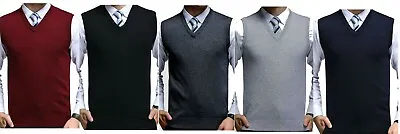  V Neck Mens Sleeveless Knitted Pullover Slip Over Sweater Jersey  S To 5XL • £14.99