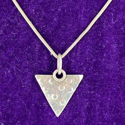 925 Sterling Silver Necklace Triangle Pendant Hammered Metal Work Snake Chain16” • £16