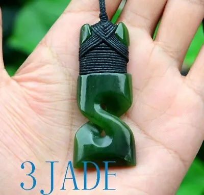 Green Nephrite Jade Twist Hei Toki Pendant Necklace NZ Maori Greenstone Jewelry • $46.33