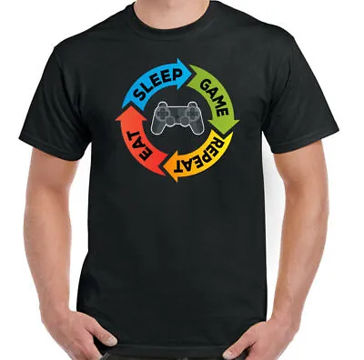 Eat Sleep Game Repeat Mens Funny Gaming T-Shirt Console PS4 XBox PC Controller • £10.99