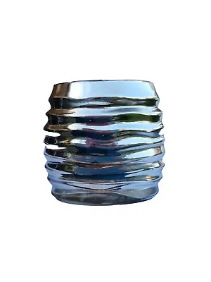 Vintage Silver Tone Mercury Glass Ribbed Oval Retro Bottle Vase 7.25  *READ* • $55