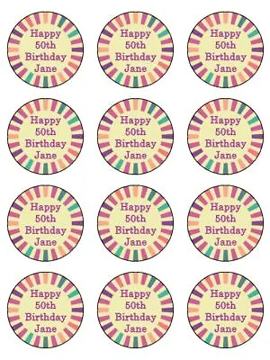 70's Theme Birthday Personalised Edible Cupcake Toppers Wafer Or Icing X 12 • £5.91