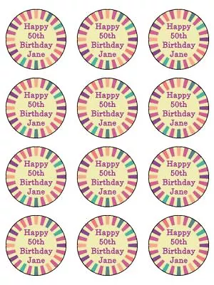 70's Theme Birthday Personalised Edible Cupcake Toppers Wafer Or Icing X 12 • £4.14