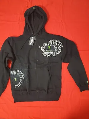 Monster Energy Pro Circuit Sweatshirt Grunge Hood Zip Hoody Blk Sz L • $39.95
