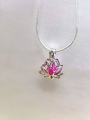 Make A Wish Pearl Cage Pendant Necklace -Lotus Flower- 925 Chain+Pearl Included • $11.95