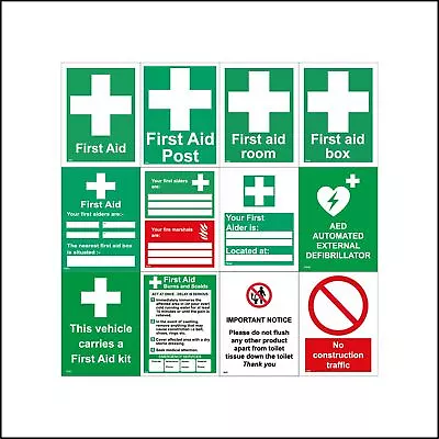 First Aid Signs Medical Health Aid Construction Toilet Block Heart Cross G335BP • £10.95